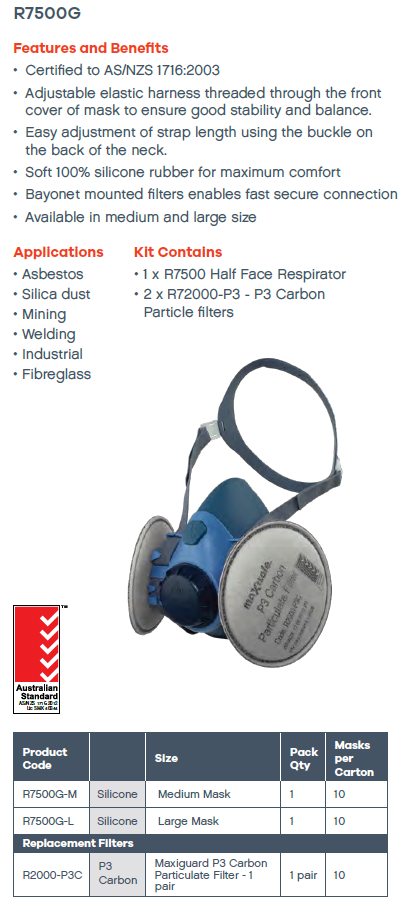 Maxiguard Asbestos/Dust Silicone Half Mask R7500G