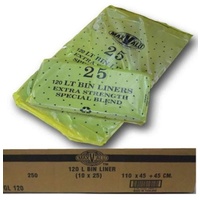 120Ltr Black Extra Strength Bin Liners (120cm x 45cm + 45cm) 250pcs/Flat pack (BL120MGL)