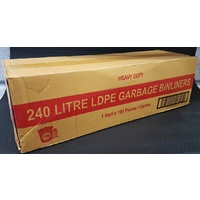 240Ltr Black Bin Liners Heavy Duty (145cm x 114cm) 100pcs on a Roll (BLDBIN240RH)