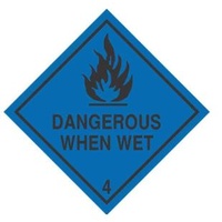 "Dangerous When Wet" PVC/Ripper Label 100mm x 96mm x 50mtr (500pcs)