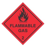 "Flammable Gas 2" PVC/Ripper Label 100mm x 96mm x 50mtr (500pcs)