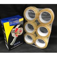 Tape Dispenser & 6 Rolls of Clear Packaging Tape Combo Pack